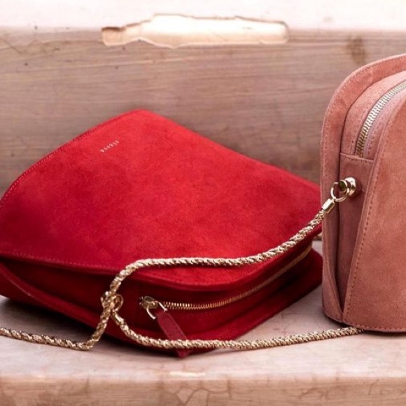 SEZANE Classic Red Suede Leather Victor Bag Chain Strap Classic French Girl Bag - Picture 6 of 17